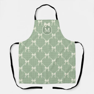 Coquette Bows Gingham Monogram Cream Sage Green Apron