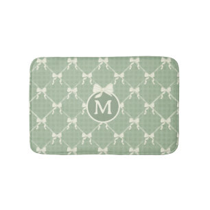 Coquette Bows Gingham Monogram Cream Sage Green Bath Mat