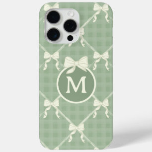 Coquette Bows Gingham Monogram Cream Sage Green iPhone 15 Pro Max Case