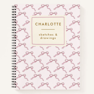 Coquette Bows Pink Personalized Name Sketchbook Notebook