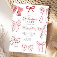 Coquette Bows Red Graduation Party Invitation