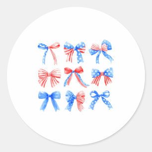 Coquette Bows Red White Blue Usa Flag 4th Of July Classic Round Sticker