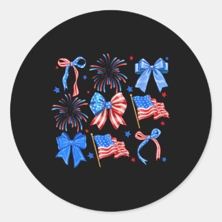Coquette Bows Red White Blue Usa Flag 4th Of July  Classic Round Sticker