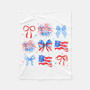 Coquette Bows Red White Blue Usa Flag 4th Of July  Fleece Blanket