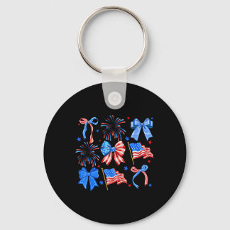 Coquette Bows Red White Blue Usa Flag 4th Of July  Keychain