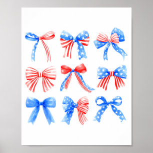 Coquette Bows Red White Blue Usa Flag 4th Of July  Poster
