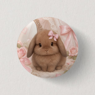 coquette bunny pink bow 1 inch round button