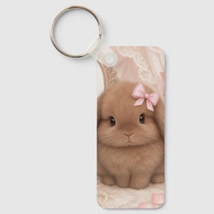 coquette bunny pink bow keychain