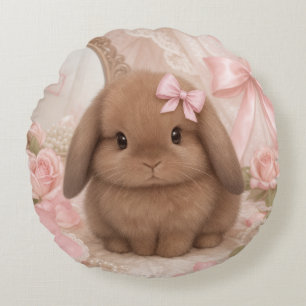 coquette bunny pink bow round pillow 