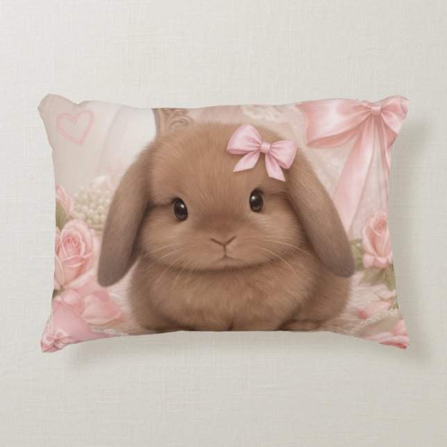 coquette bunny pink bow throw pillow  (Front)
