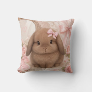 coquette bunny pink bow throw pillow 