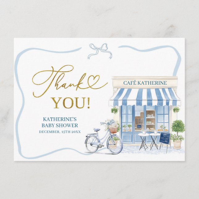 Coquette Café parisien Carte de remerciements Bleu (Devant)