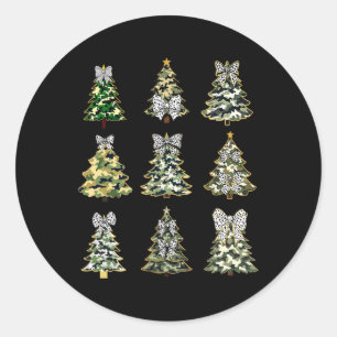 Coquette Camo Christmas Tree Bow Camouflage Huntin Classic Round Sticker