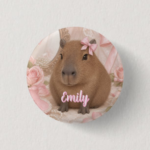 coquette capybara pink bow 1 inch round button