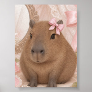 coquette capybara pink bow poster