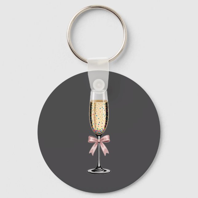 Coquette Champagne Gl Happy New Year 2026 Party Wo Keychain (Front)