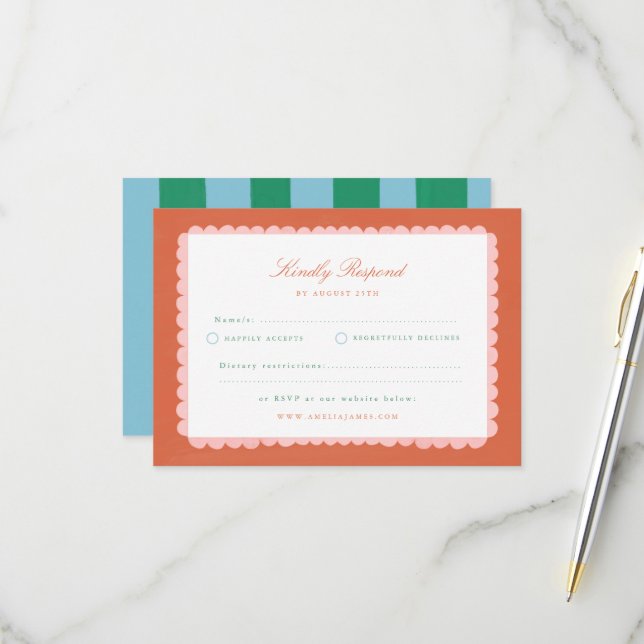 Coquette Charm Handpainted Wedding RSVP Card (Front/Back In Situ)