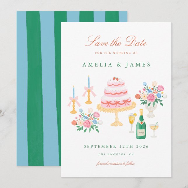 Coquette Charm Handpainted Wedding Save the Date (Front/Back)