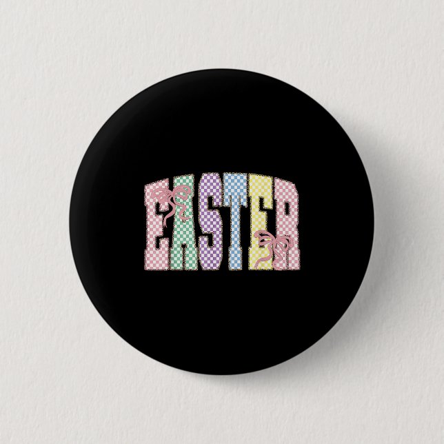 Coquette Checkered Easter Day Spring Easter Pastel 2 Inch Round Button (Front)