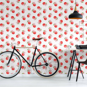 Coquette Cherries and Pink Bows Peel and Stick Wallpaper