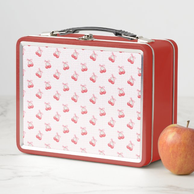 Coquette Cherries Bow Pattern  Metal Lunch Box (In Situ)