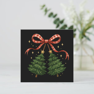 Coquette Cherries Christmas Tree Plaid Bow Winter Holiday Card