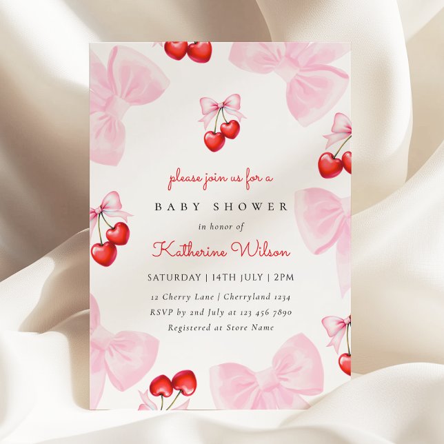 Coquette Cherry Baby Shower Invitation (Creator Uploaded)