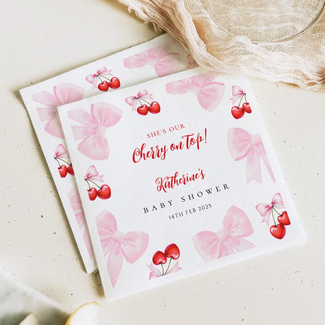 Coquette Cherry Baby Shower Napkin (Creator Uploaded)