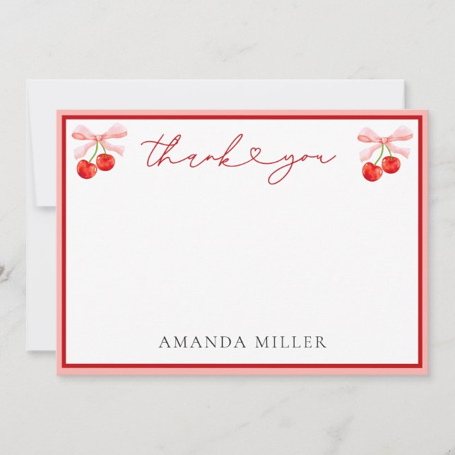 Coquette Cherry Baby Shower Thank You Card (Front)