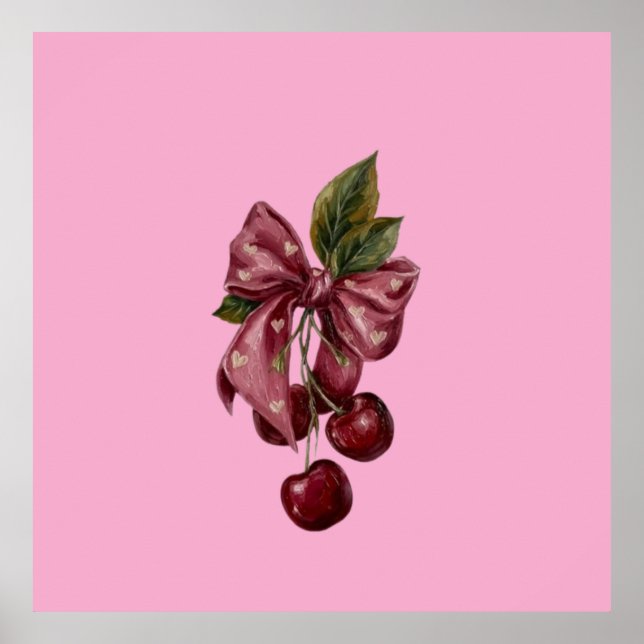 Coquette Cherry Bow Canvas Wall Art (Front)