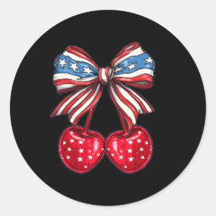Coquette Cherry Bow Patriotic Usa Flag 4th Of July Classic Round Sticker
