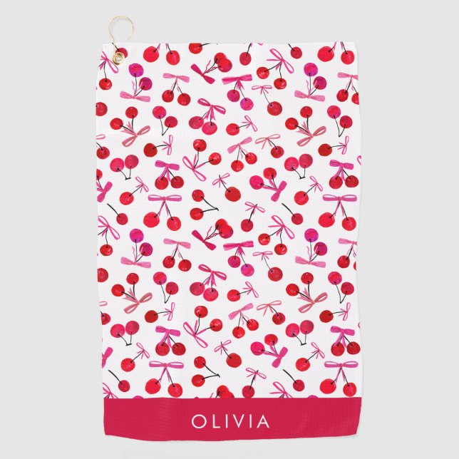 Coquette Cherry & bow pattern Golf Towel (Front)