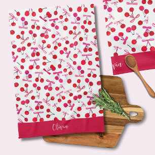 Coquette Cherry & bow pattern Kitchen Towel