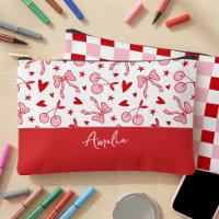 Coquette Cherry & Bows Pink and Red Chequerboard