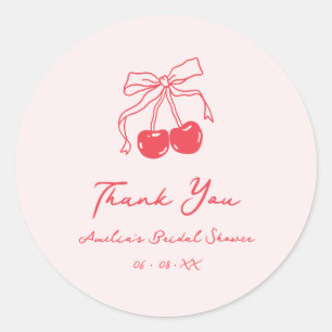 Coquette Cherry Bridal Shower Thank You Favour Classic Round Sticker