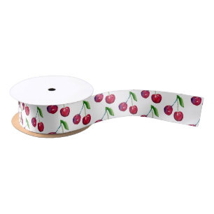 Coquette Cherry Cute Hand-Illustrated Bright Boho Satin Ribbon