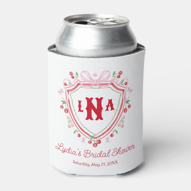 Coquette Cherry Monogam Bridal Shower Can Cooler (Can Front)