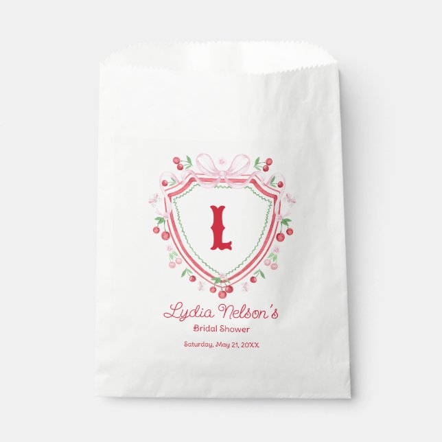 Coquette Cherry Monogam Bridal Shower Favour Bag (Front)