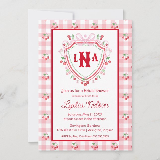 Coquette Cherry Monogam Bridal Shower Invitation (Front)