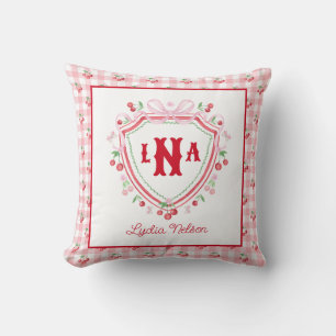 Coquette Cherry Monogam  Throw Pillow