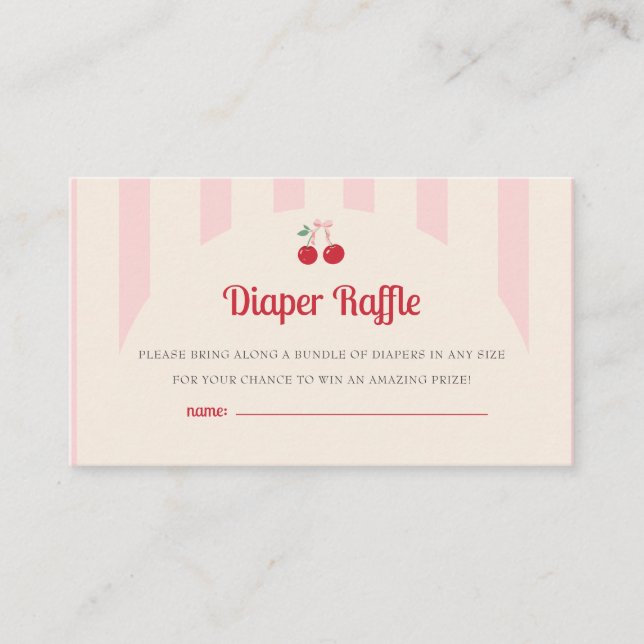 Coquette Cherry on Top Baby Shower Diaper Raffle Enclosure Card (Front)