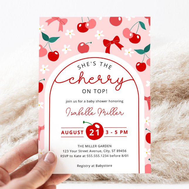 Coquette Cherry on Top Baby Shower Invitation (Creator Uploaded)