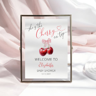 Coquette Cherry On Top Baby Shower Welcome Poster