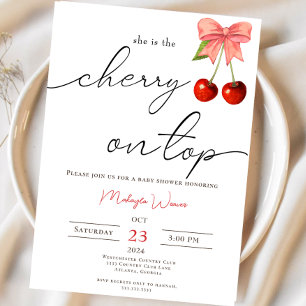 Coquette Cherry on Top cherry Baby Girl Shower Invitation