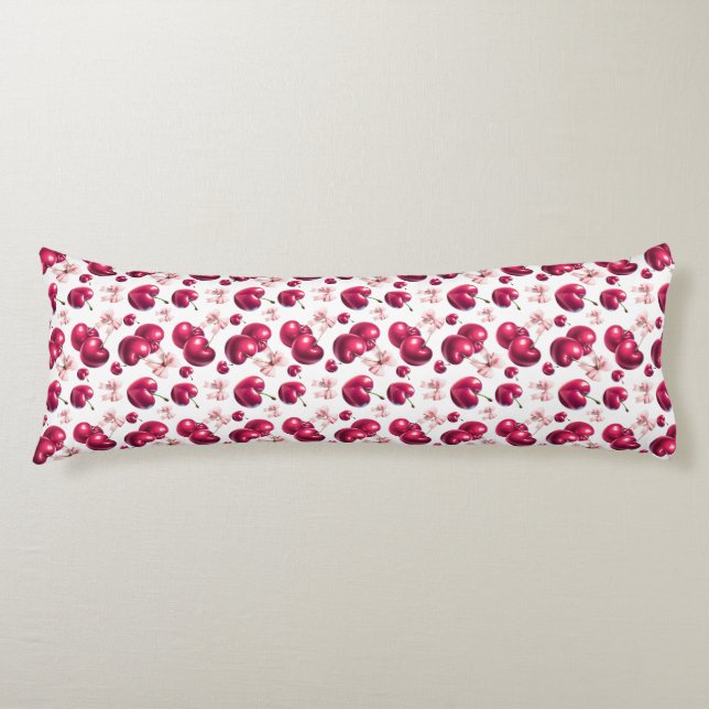 Coquette Cherry Pattern Pink Bow Aesthetic  Body Pillow (Front)