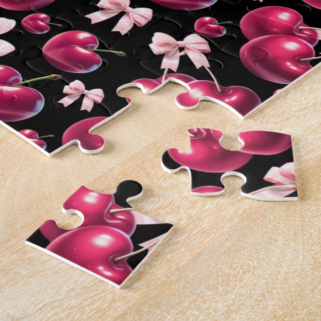 Coquette Cherry Pattern Pink Bow Aesthetic  Jigsaw Puzzle (Side)