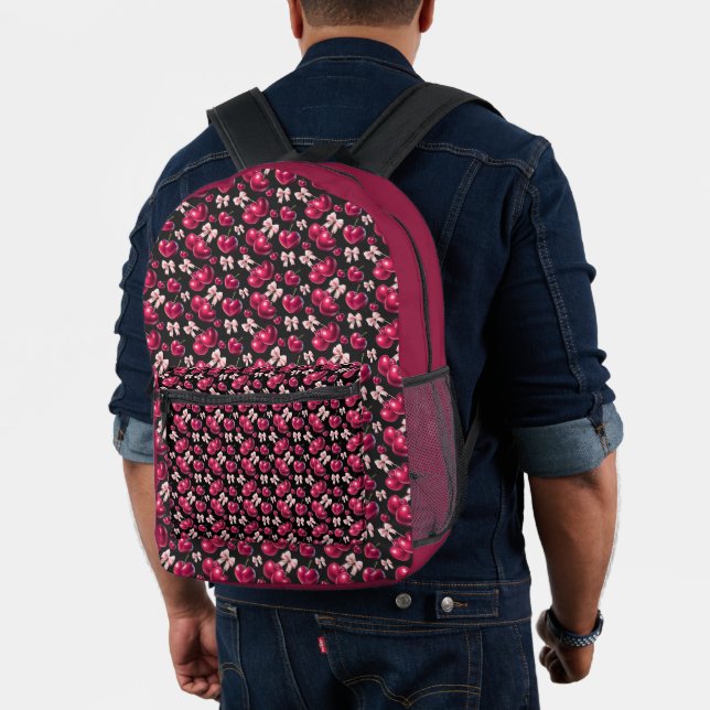 Coquette Cherry Pattern Pink Bow Aesthetic  Printed Backpack (Insitu (Model))
