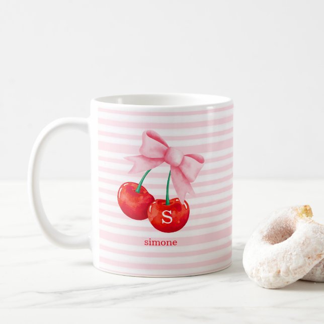 Coquette Cherry with Pink Bow Coffee Mug (With Donut)
