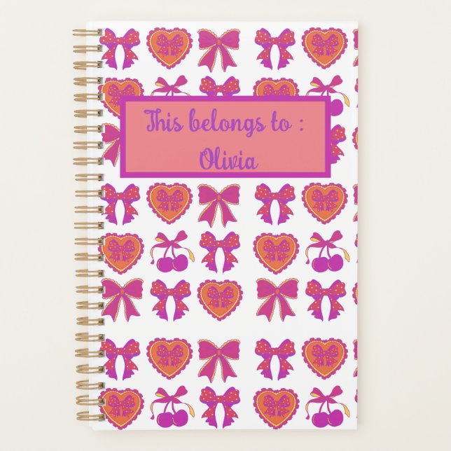 Coquette Chic Planner in Pink Bows & Hearts  (Front)