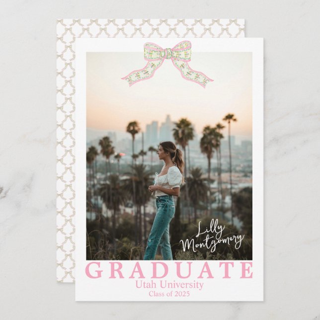 Coquette Chinoiserie Bow Graduation Announcement (Front/Back)